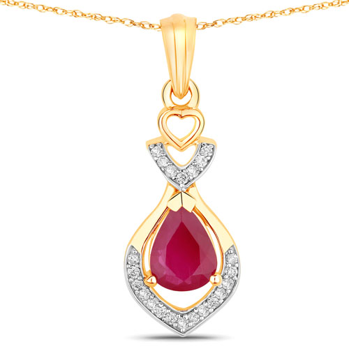 Ruby-0.86 Carat Genuine Ruby and White Diamond 14K Yellow Gold Pendant