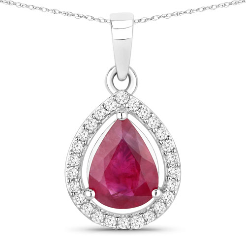 Ruby-1.61 Carat Genuine Ruby and White Diamond 14K White Gold Pendant