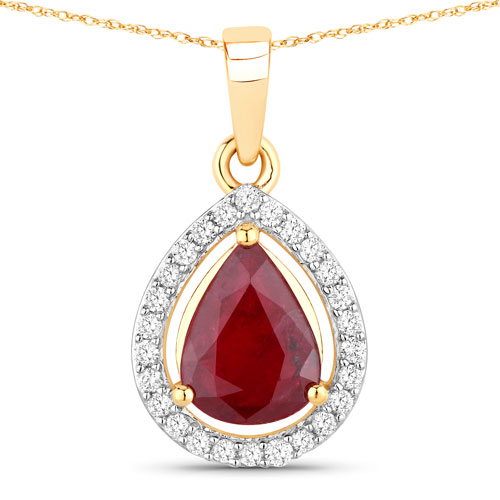 Ruby-1.61 Carat Genuine Ruby and White Diamond 14K Yellow Gold Pendant