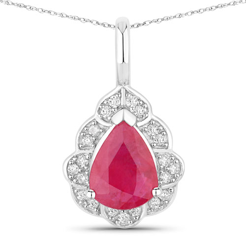 Ruby-1.29 Carat Genuine Ruby and White Diamond 14K White Gold Pendant