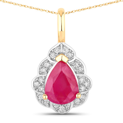 Ruby-1.29 Carat Genuine Ruby and White Diamond 14K Yellow Gold Pendant