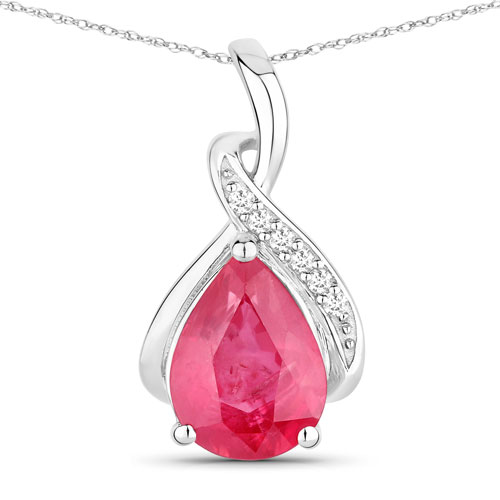 Ruby-1.98 Carat Genuine Ruby and White Diamond 14K White Gold Pendant