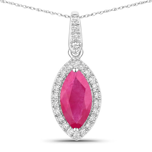 Ruby-1.60 Carat Genuine Ruby and White Diamond 14K White Gold Pendant