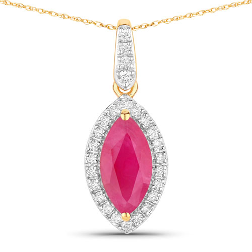 Ruby-1.60 Carat Genuine Ruby and White Diamond 14K Yellow Gold Pendant