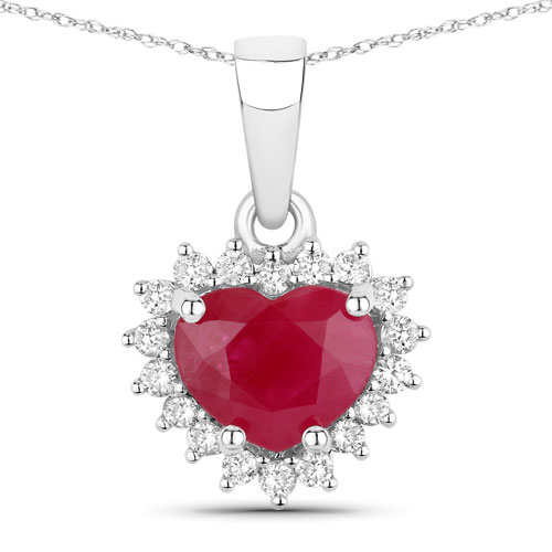 Ruby-1.48 Carat Genuine Ruby and White Diamond 14K White Gold Pendant