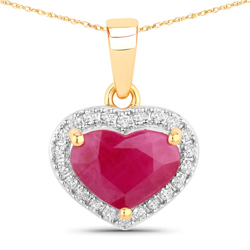 Ruby-2.08 Carat Genuine Ruby and White Diamond 14K Yellow Gold Pendant