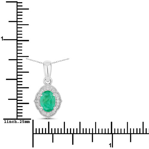 0.82 Carat Genuine Zambian Emerald and White Diamond 14K White Gold Pendant