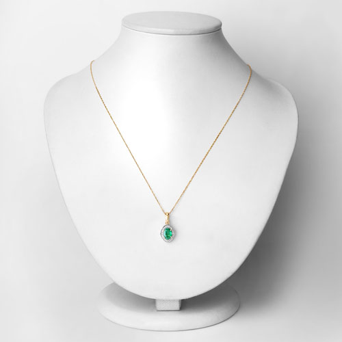 0.82 Carat Genuine Zambian Emerald and White Diamond 14K Yellow Gold Pendant