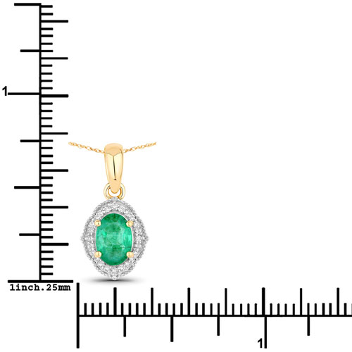 0.82 Carat Genuine Zambian Emerald and White Diamond 14K Yellow Gold Pendant