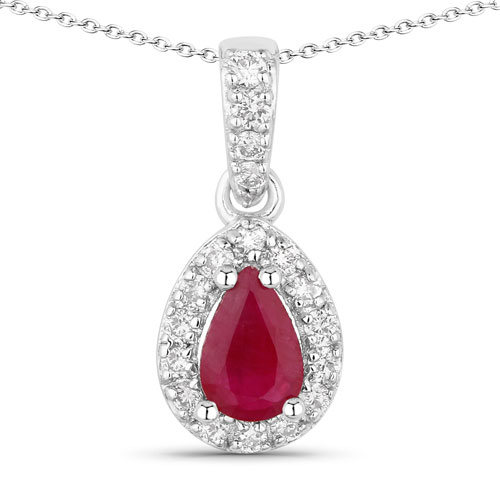 Ruby-0.59 Carat Genuine Mozambique Ruby and Lab Grown Diamond .925 Sterling Silver Pendant