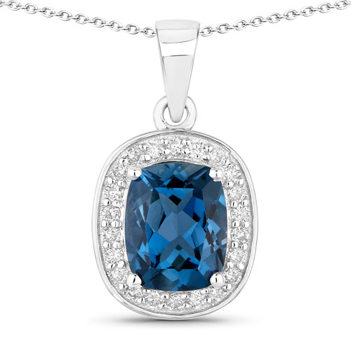 Pendants-2.23 Carat Genuine London Blue Topaz and Lab Grown Diamond .925 Sterling Silver Pendant