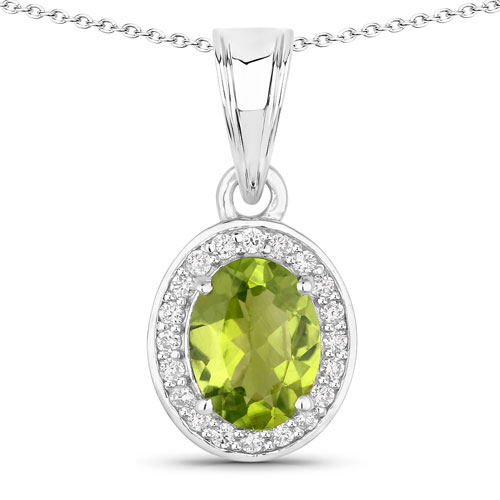 Peridot-1.90 Carat Genuine Peridot and Lab Grown Diamond .925 Sterling Silver Pendant