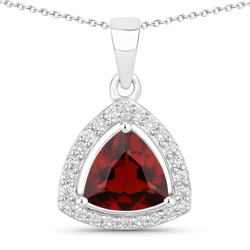 Garnet-2.24 Carat Genuine Mozambique Garnet and Lab Grown Diamond .925 Sterling Silver Pendant