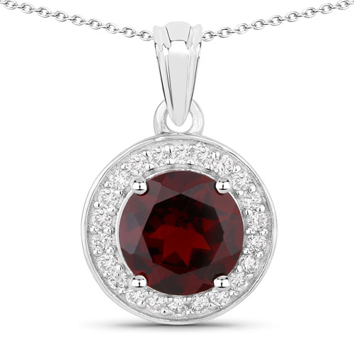 Garnet-2.47 Carat Genuine Mozambique Garnet and Lab Grown Diamond .925 Sterling Silver Pendant