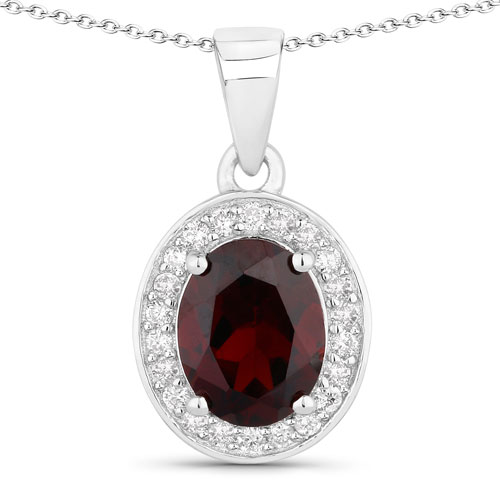 Garnet-2.22 Carat Genuine Mozambique Garnet and Lab Grown Diamond .925 Sterling Silver Pendant