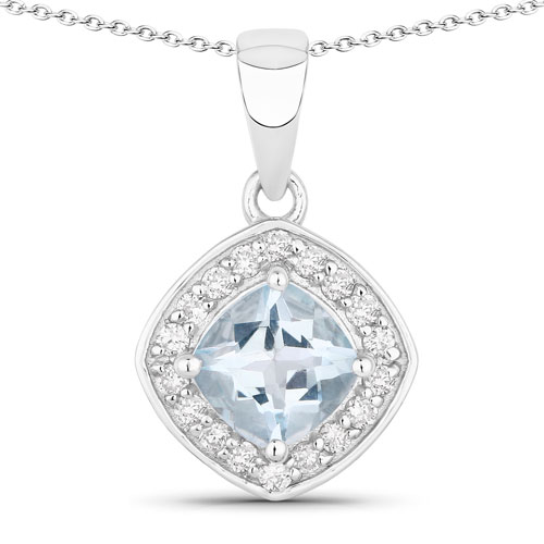 Aquamarine-0.93 Carat Genuine Aquamarine and Lab Grown Diamond .925 Sterling Silver Pendant