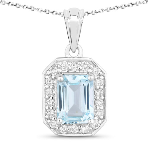 Aquamarine-0.98 Carat Genuine Aquamarine and Lab Grown Diamond .925 Sterling Silver Pendant