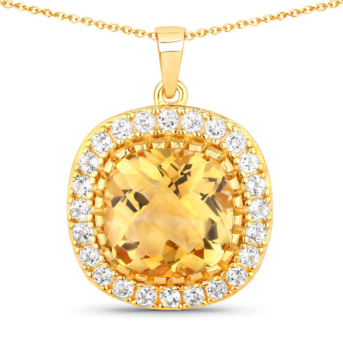 Citrine-7.21 Carat Genuine Citrine and White Topaz .925 Sterling Silver Pendant