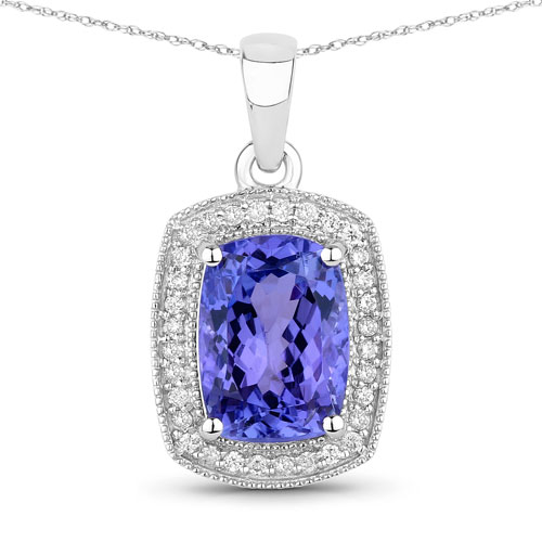 Tanzanite-3.01 Carat Genuine Tanzanite and White Diamond 14K White Gold Pendant