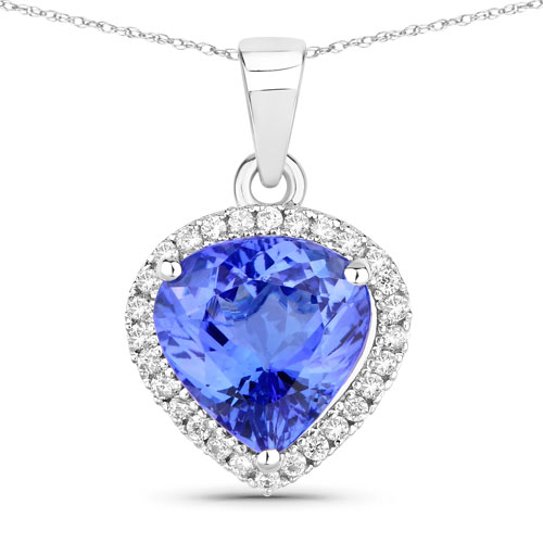 Tanzanite-2.62 Carat Genuine Tanzanite and White Diamond 14K White Gold Pendant