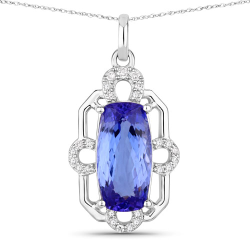 Tanzanite-3.83 Carat Genuine Tanzanite and White Diamond 14K White Gold Pendant