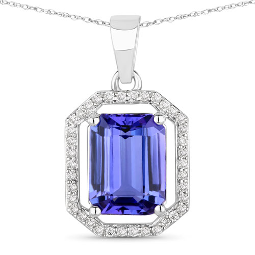 Tanzanite-2.58 Carat Genuine Tanzanite and White Diamond 14K White Gold Pendant