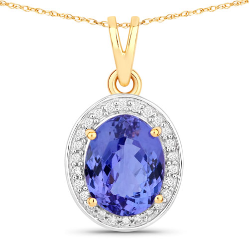 Tanzanite-2.44 Carat Genuine Tanzanite and White Diamond 14K Yellow Gold Pendant