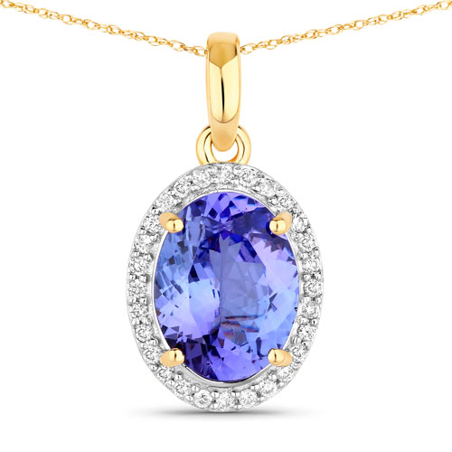 Tanzanite-2.75 Carat Genuine Tanzanite and White Diamond 14K Yellow Gold Pendant