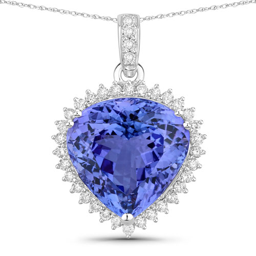 Tanzanite-6.94 Carat Genuine Tanzanite and White Diamond 14K White Gold Pendant