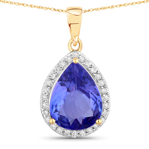 Tanzanite-2.43 Carat Genuine Tanzanite and White Diamond 14K Yellow Gold Pendant