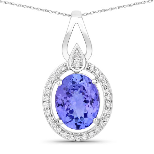 Tanzanite-3.05 Carat Genuine Tanzanite and White Diamond 14K White Gold Pendant