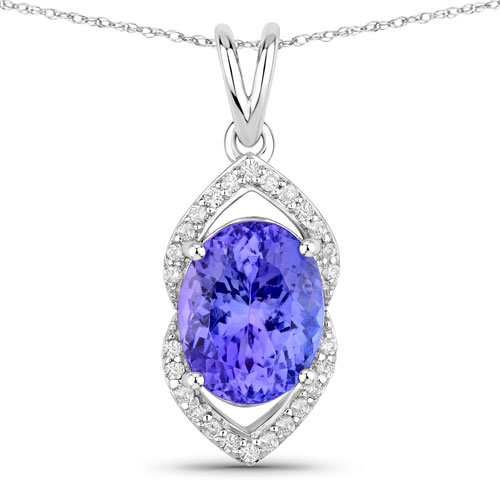 Tanzanite-3.34 Carat Genuine Tanzanite and White Diamond 14K White Gold Pendant