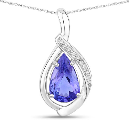 Tanzanite-2.67 Carat Genuine Tanzanite and White Diamond 14K White Gold Pendant