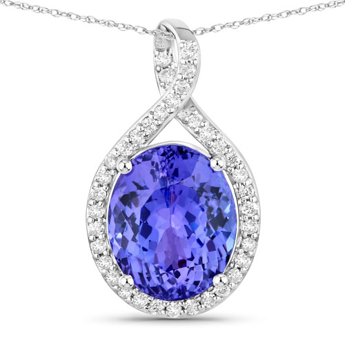 Tanzanite-4.64 Carat Genuine Tanzanite and White Diamond 14K White Gold Pendant