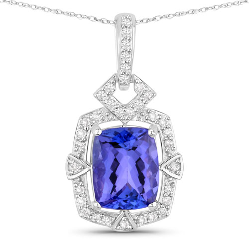 Tanzanite-2.46 Carat Genuine Tanzanite and White Diamond 14K White Gold Pendant