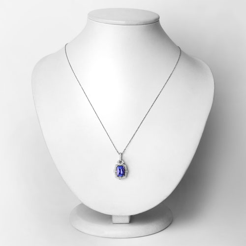 2.46 Carat Genuine Tanzanite and White Diamond 14K White Gold Pendant
