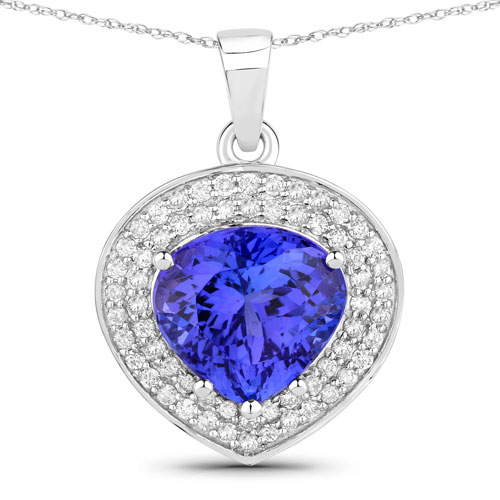 Tanzanite-4.17 Carat Genuine Tanzanite and White Diamond 14K White Gold Pendant