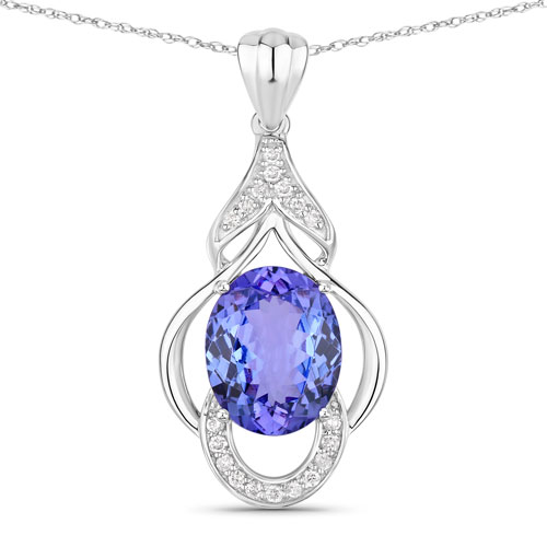 Tanzanite-3.87 Carat Genuine Tanzanite and White Diamond 14K White Gold Pendant