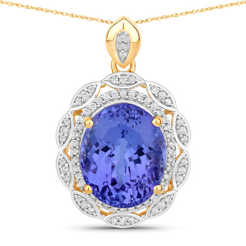 Tanzanite-5.98 Carat Genuine Tanzanite and White Diamond 14K Yellow Gold Pendant