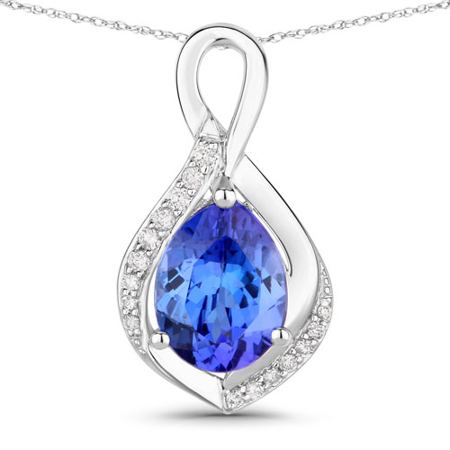 Tanzanite-2.70 Carat Genuine Tanzanite and White Diamond 14K White Gold Pendant