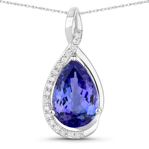 Tanzanite-3.60 Carat Genuine Tanzanite and White Diamond 14K White Gold Pendant