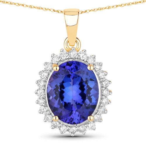 Tanzanite-4.68 Carat Genuine Tanzanite and White Diamond 14K Yellow Gold Pendant