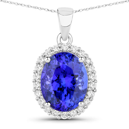 Tanzanite-4.52 Carat Genuine Tanzanite and White Diamond 14K White Gold Pendant