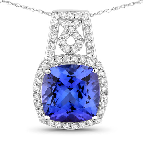 Tanzanite-4.30 Carat Genuine Tanzanite and White Diamond 14K White Gold Pendant