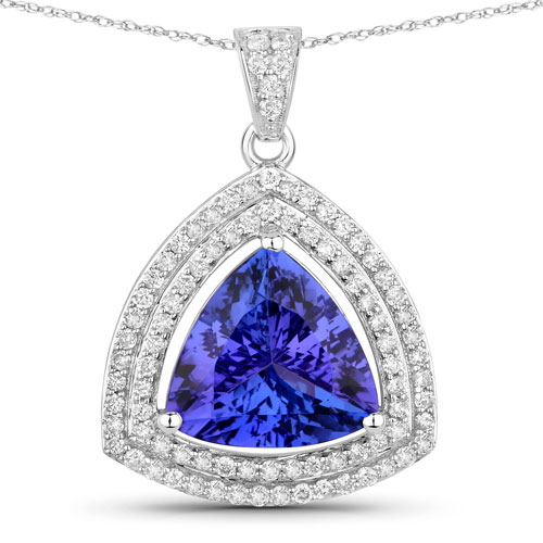 Tanzanite-3.93 Carat Genuine Tanzanite and White Diamond 14K White Gold Pendant