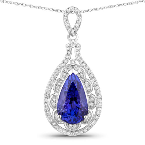 Tanzanite-6.71 Carat Genuine Tanzanite and White Diamond 14K White Gold Pendant