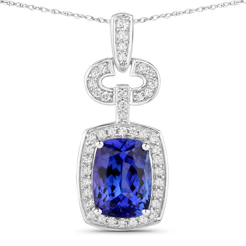 Tanzanite-2.62 Carat Genuine Tanzanite and White Diamond 14K White Gold Pendant