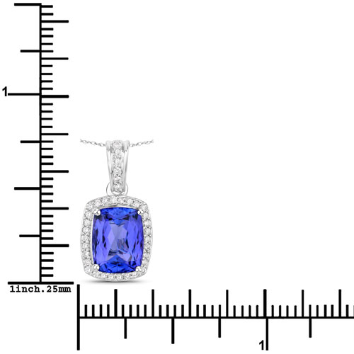 3.03 Carat Genuine Tanzanite and White Diamond 14K White Gold Pendant