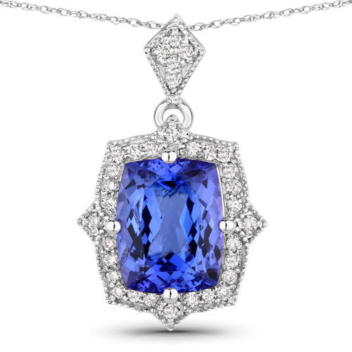 Tanzanite-2.97 Carat Genuine Tanzanite and White Diamond 14K White Gold Pendant