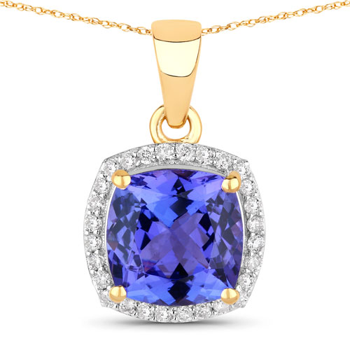 Tanzanite-2.50 Carat Genuine Tanzanite and White Diamond 14K Yellow Gold Pendant